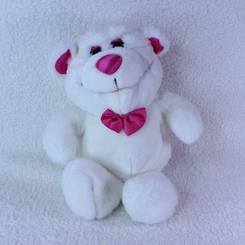 CTI INDUSTRIES WHITE TEDDY BEAR‎ PLUSH 10" With Pink Bow Tie Stuffed Vintage